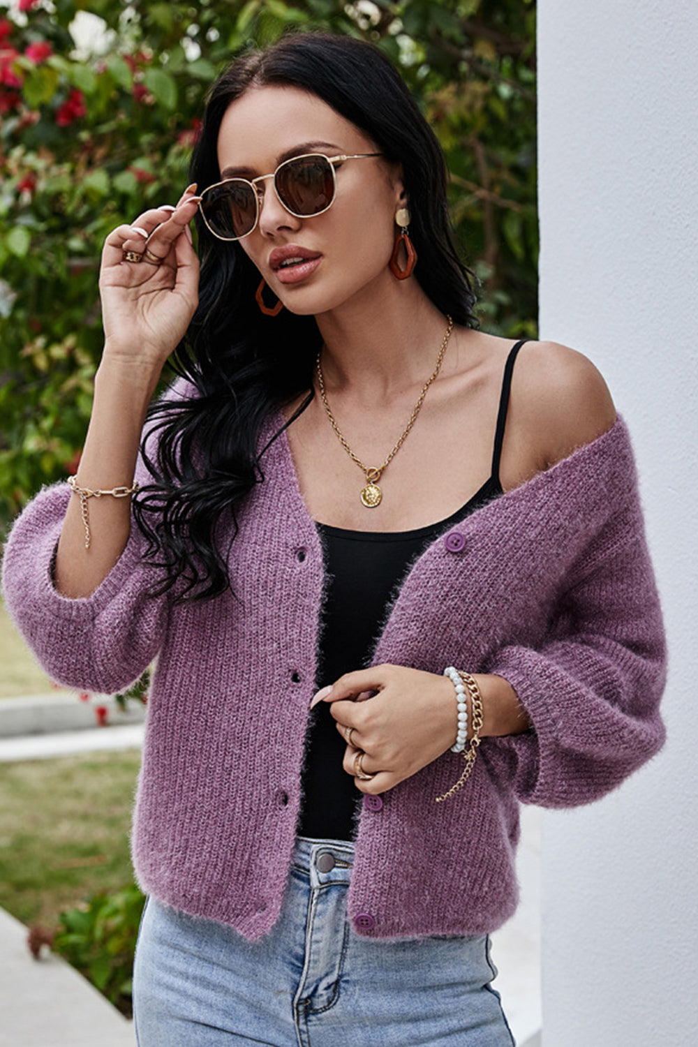 V-Neck Short Knitted Cardigan