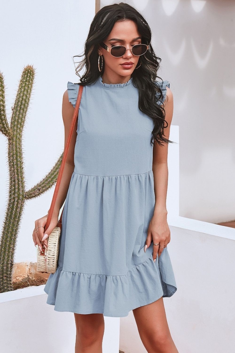 Solid Color Ruffled Waist Dress