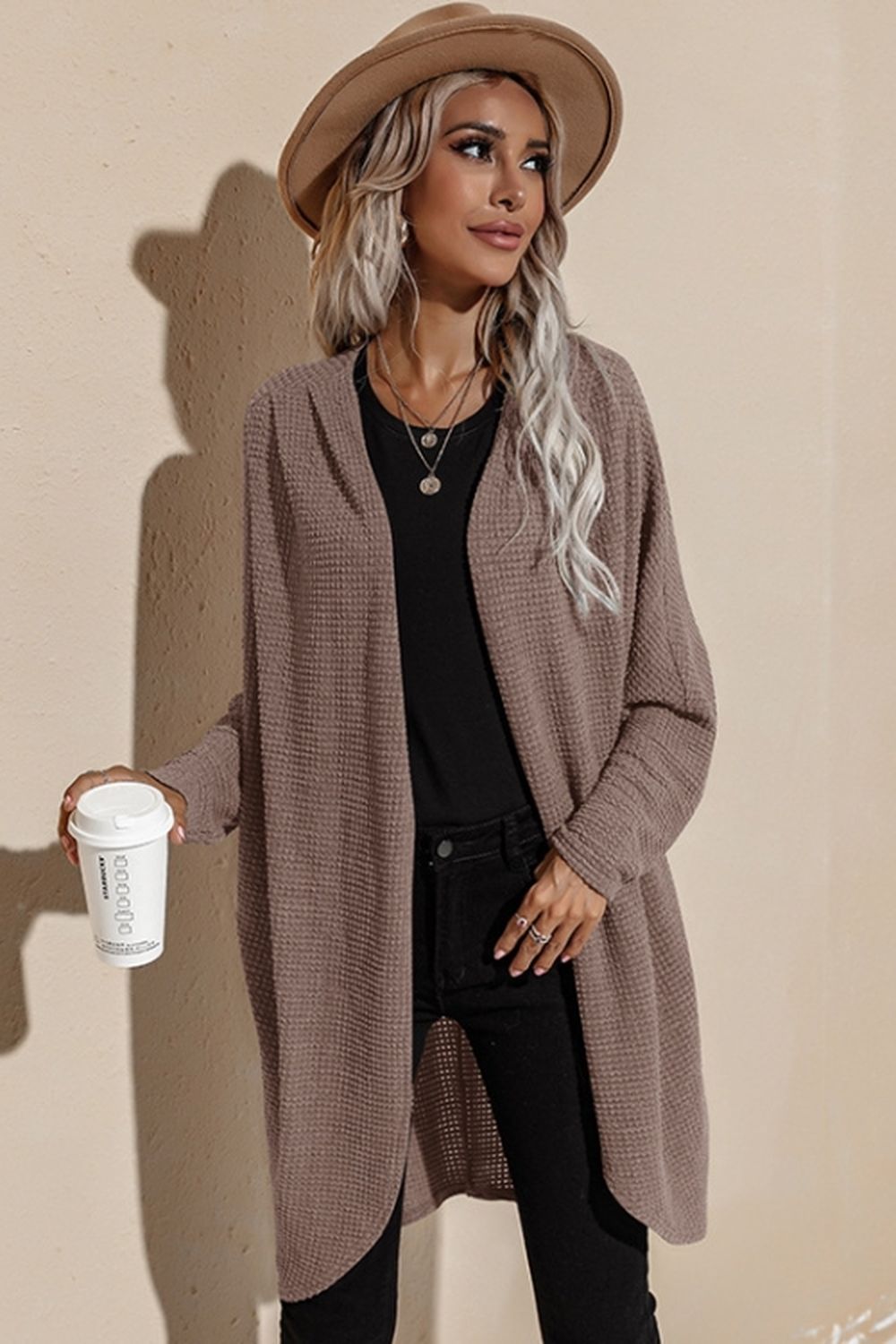 Long-Sleeved Mid-Length Knitted Cardigan
