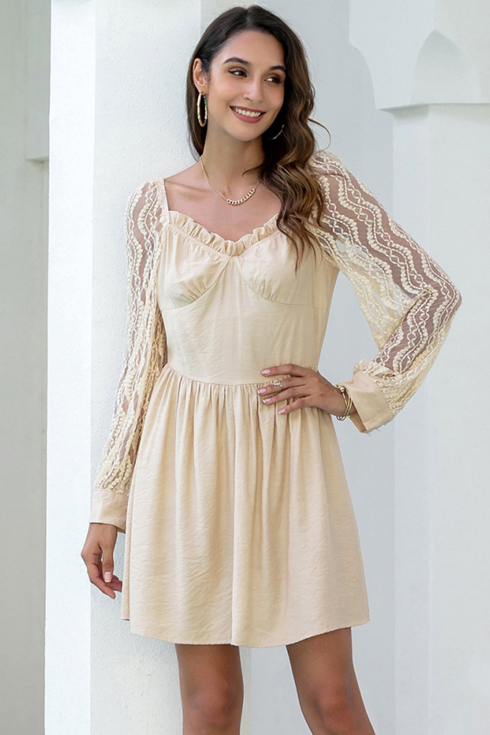 Solid Color Lace Stitching Dress