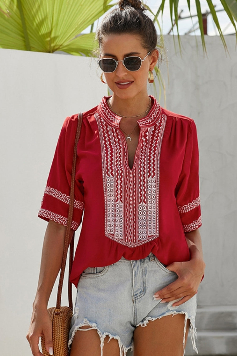 Vintage patchwork embroidered lace shirt