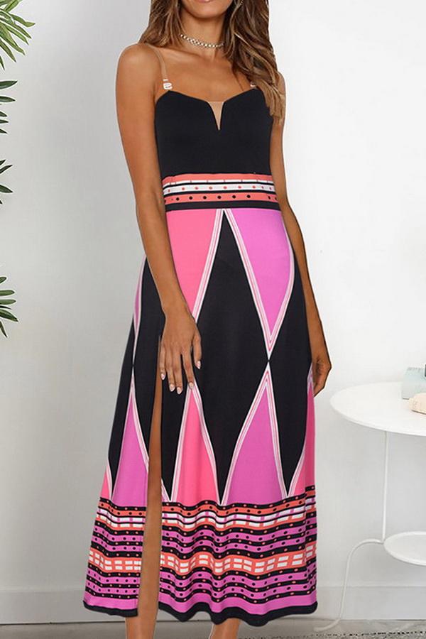 Bohemian-style Printed Beach Sling Dress Dress 5201906101022 L pink 