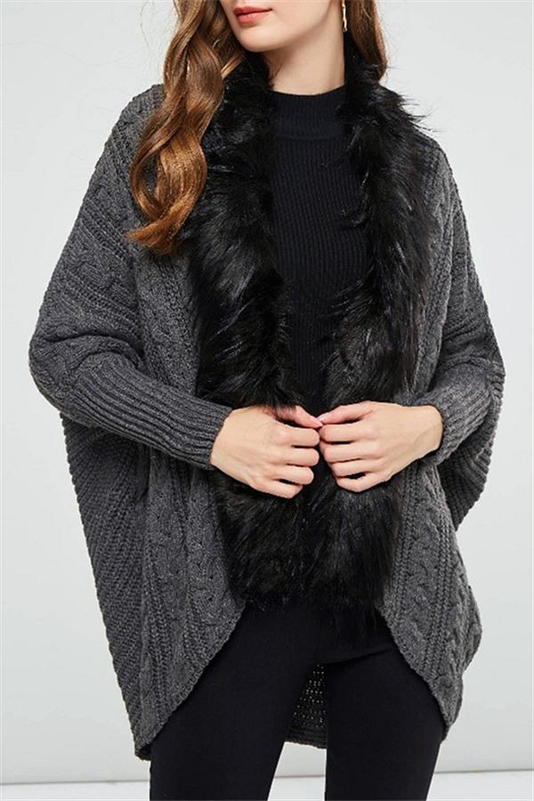 Buffy Faux Fur Cable Knit Cardigan Cardigans Pavacat One Black 