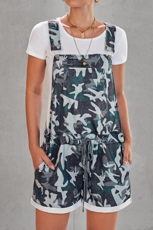 Camouflage Printed High-waist Strap Shorts - Pavacat