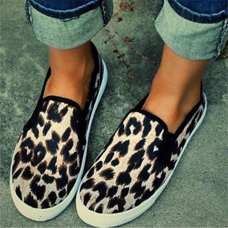 Casual Leopard Print Canvas Shoes With Loafers And Loafers - Pavacat