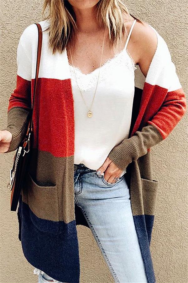Casual Wild Striped Knitted Cardigan Cardigans Pavacat S 