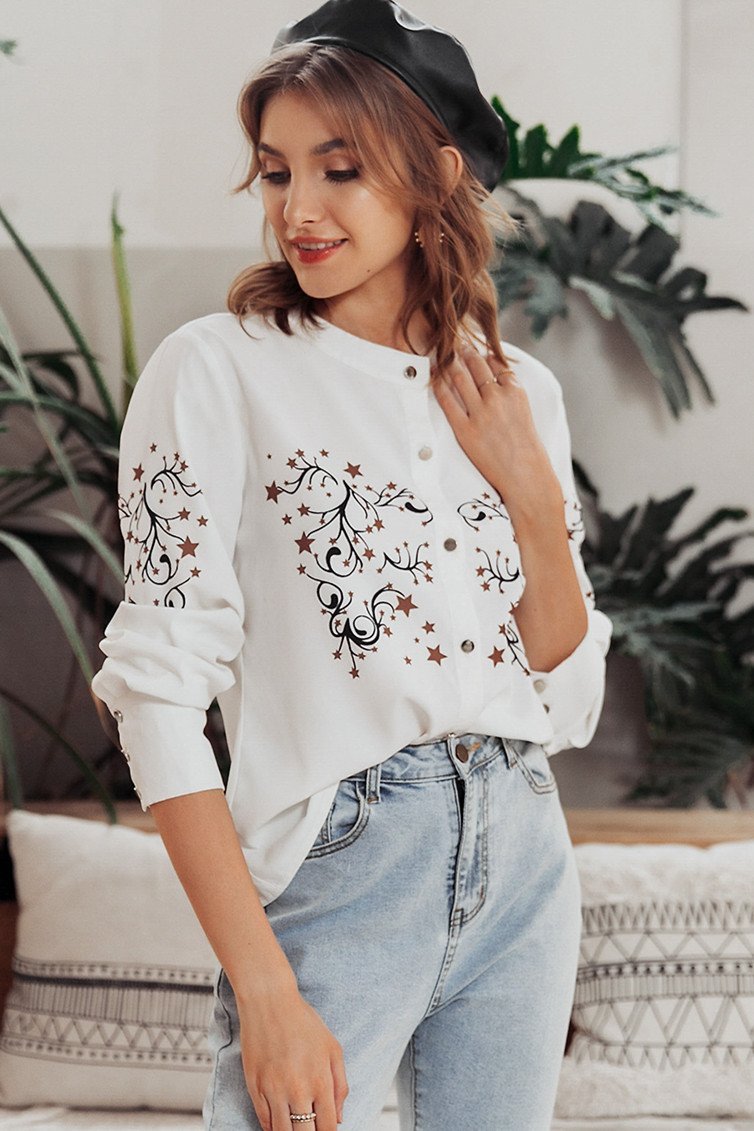 Chic O-neck Floral Print Blouse Shirt - Pavacat