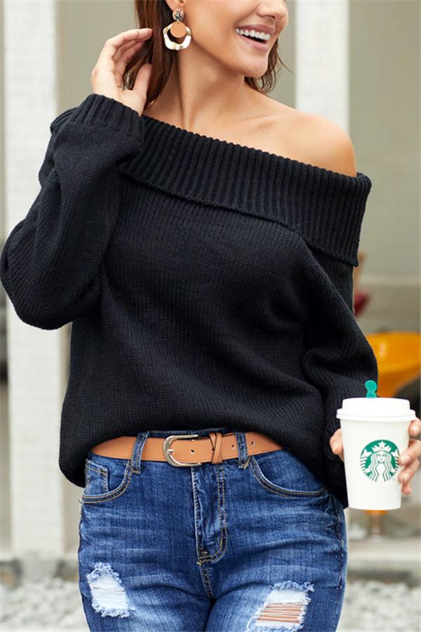 Chic Off Shoulder Sweater Pullover 5201812281308 L black 