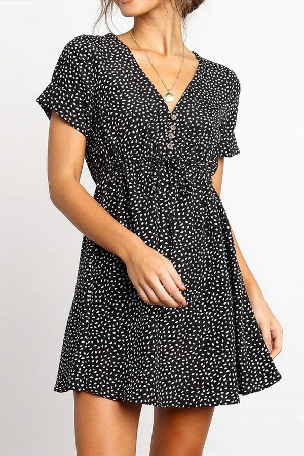 Chiffon V-collar Short Sleeve Dress Dress 5201906151552 black 3XL 