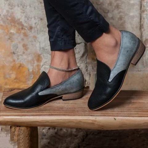 Color Block Paneled Slip On Loafers Low Heel Casual Loafers - Pavacat