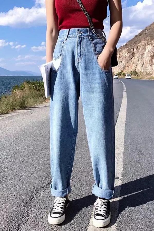 Color Block Pocket Loose Jeans Jeans 5201902191238 L lightblue 