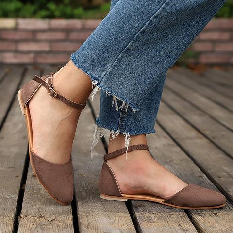 Comfy Pointed Toe Flats Ankle Strap Flat Heel Sandals Sandals Pavacat US5.5(LABEL SIZE 35) Khaki 