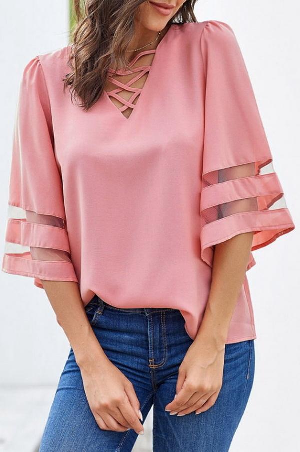 Cropped Sleeves Hollow Loose Shirt - Pavacat