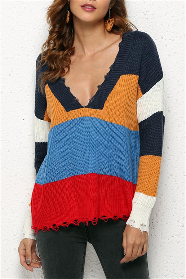 Distressed Versatile Sweater Pullover VICI S Navy 