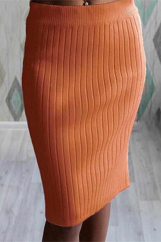 Elastic Band Knitted Ribbed Straight Skirt - Pavacat