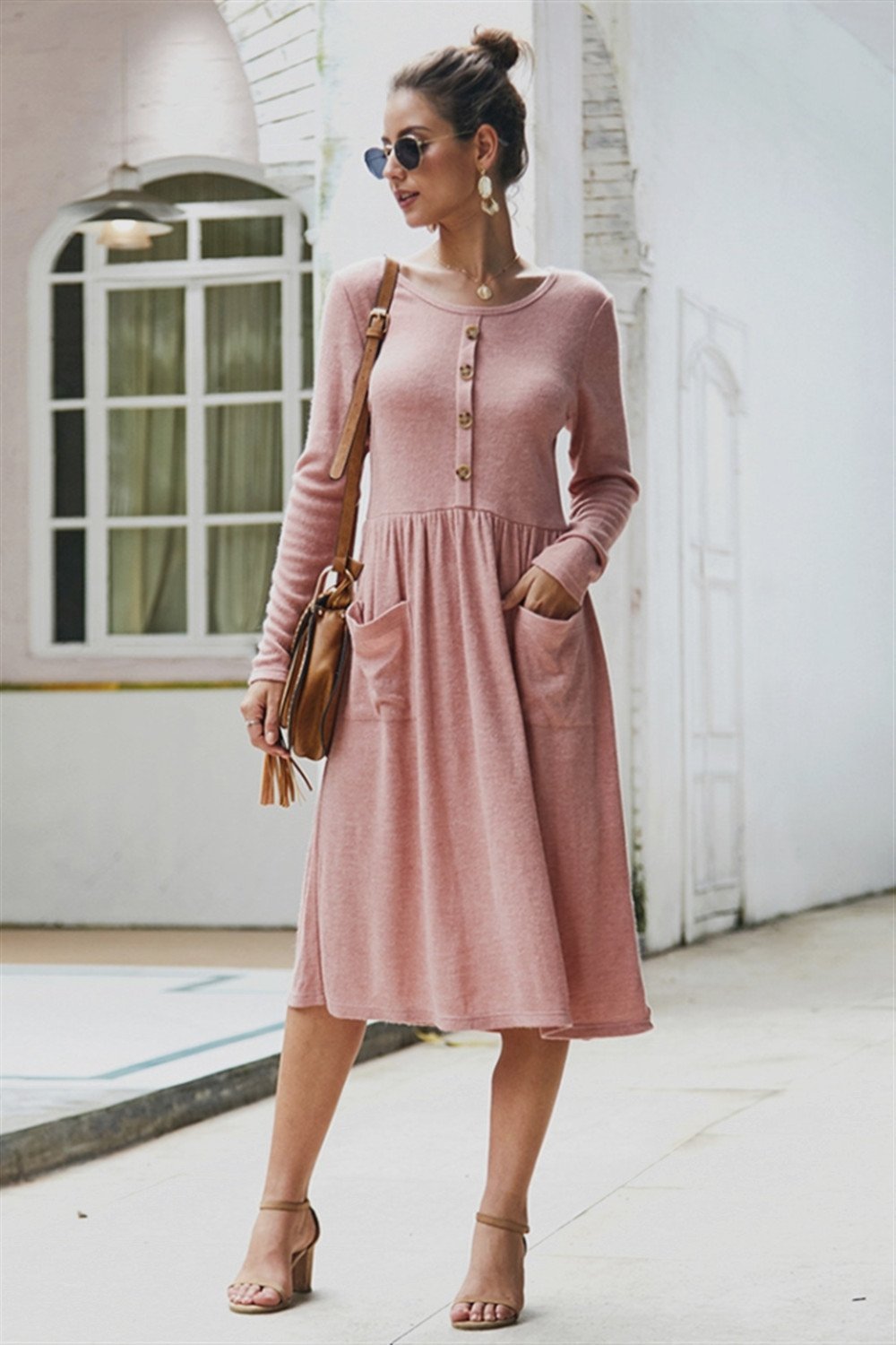 Elegant Double Pockets Slim Sweater Dress - Pavacat