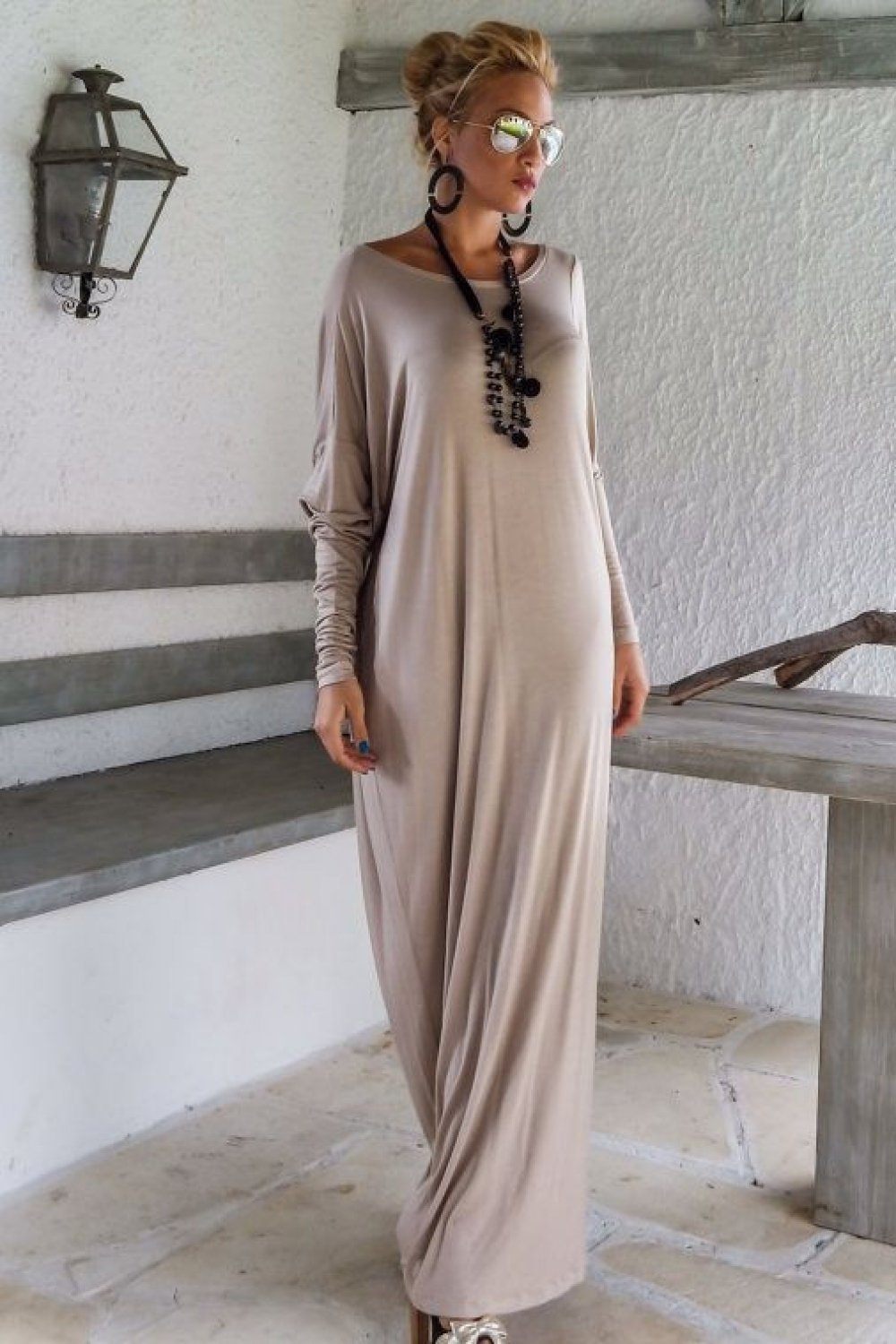 Elegant Loose Long-sleeve Maxi Dress - Pavacat