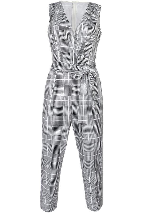 Elegant Pockets Plaid Belt Jumpsuit Jumpsuits & Rompers 5201904110331 L khaki 