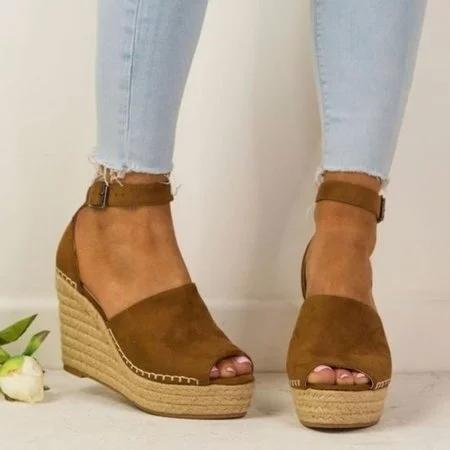 Espadrilles Daily Nubuck Sandals Creepers Wedges Sandals xiaolai US5.5(LABEL SIZE 35) Brown 