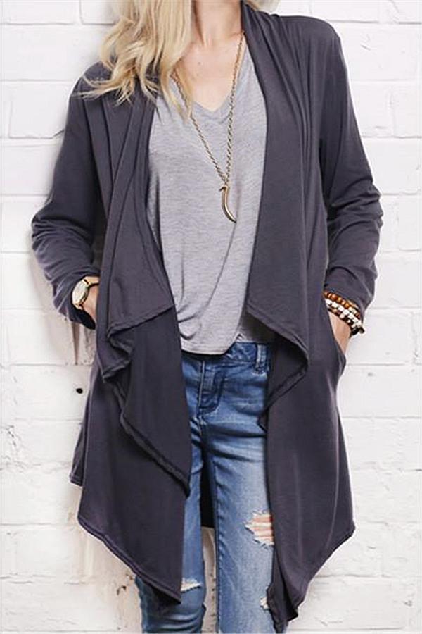 Fall Outfit Gray Cardigans Coat Cardigans chicnico 