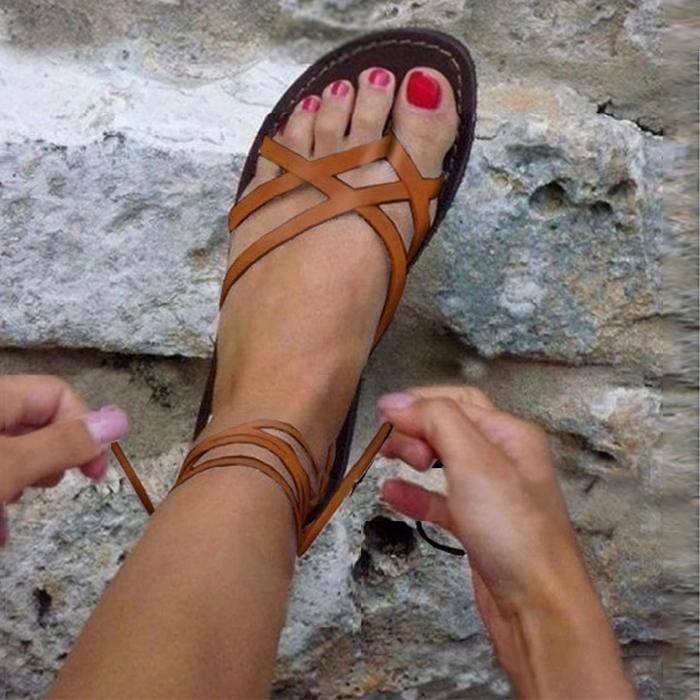 Fashion Pure Color Lacing Beach Flat Sandal Sandals Pavacat US5.5(LABEL SIZE 35) Brown 