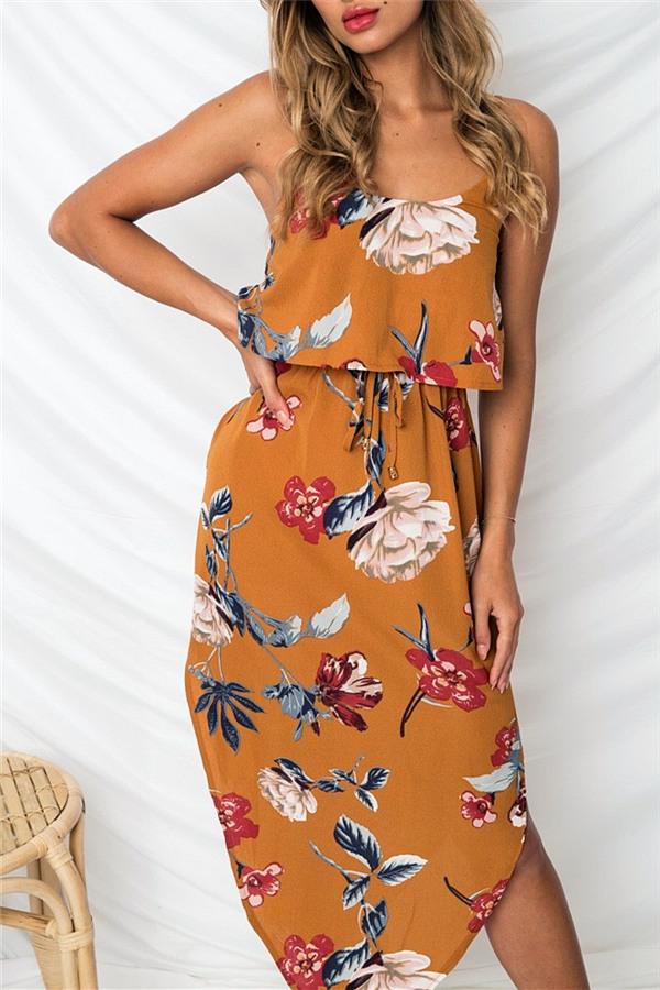 Floral Irrergular Sleeveless Dress Dress 5201812281531 L orange 