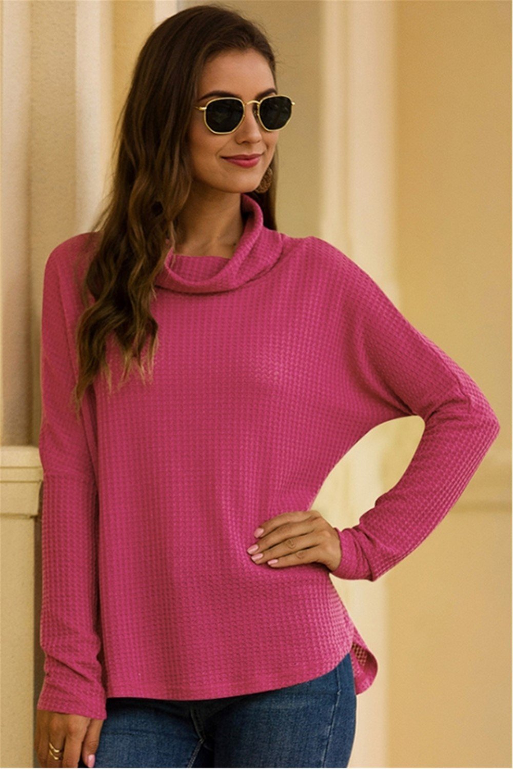 Fold Collar Solid Color Knitted Pullover - Pavacat