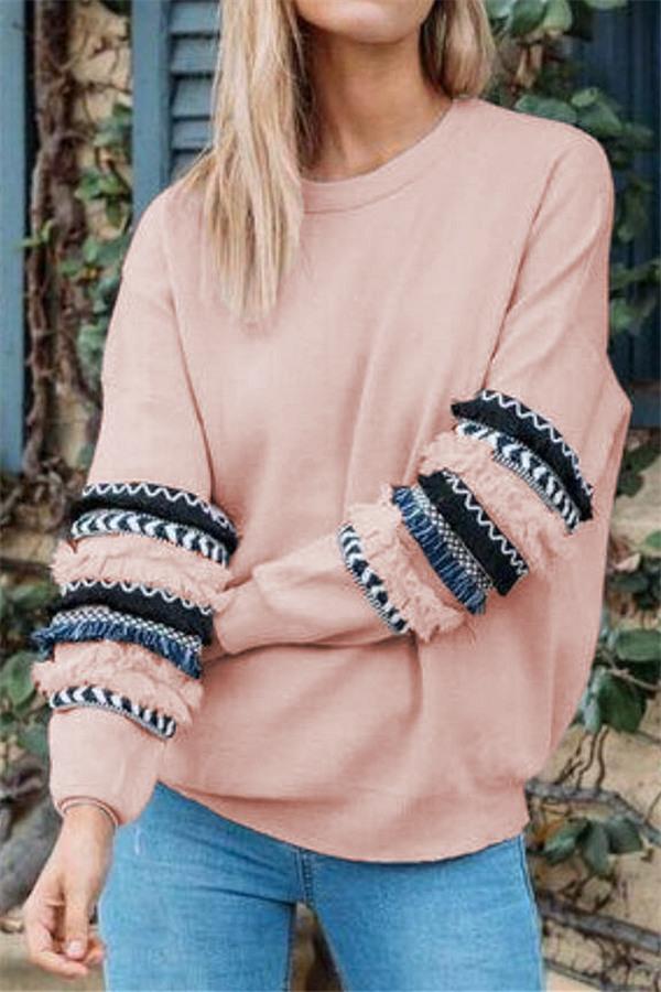 Frilled Sleeve Pullover Sweatshirts Pavacat S Pink 