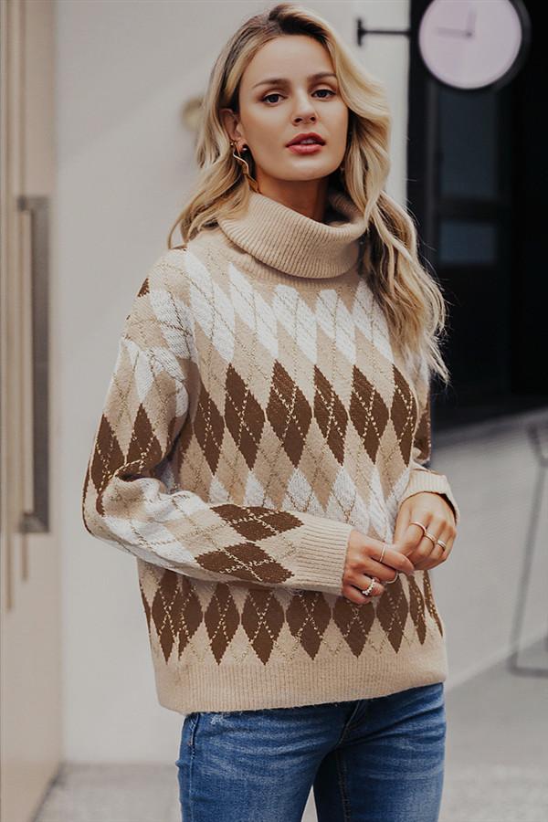 Geometrical Turtle Neck Thick Pullover - Pavacat