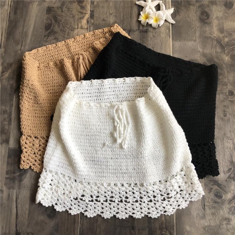 Hand-woven Hollow Beach A-line Skirt Crochet Bikini 5201906171649 white One size 