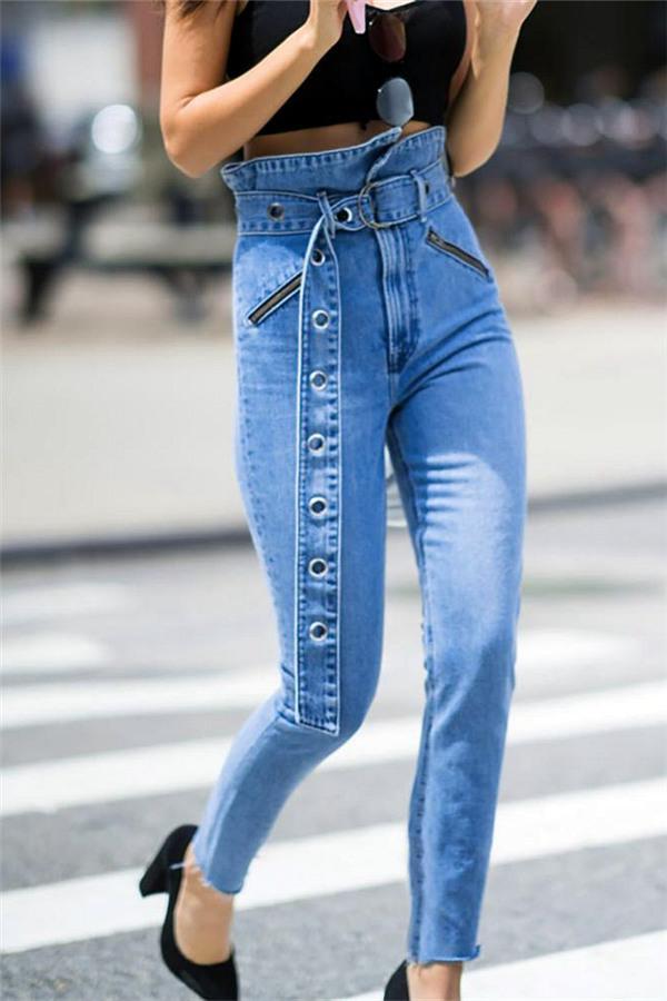 High Elastic Belt Skinny Jeans Jeans 5201812151605 
