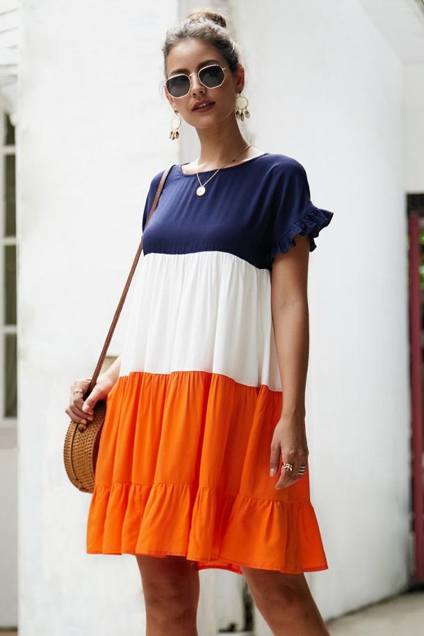 High Waisted Short Sleeve A-Line Dress - Pavacat