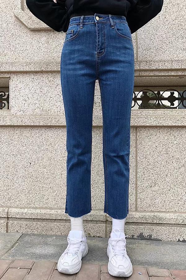 High Waisted Straight Jeans Jeans 5201902191238 L navy 