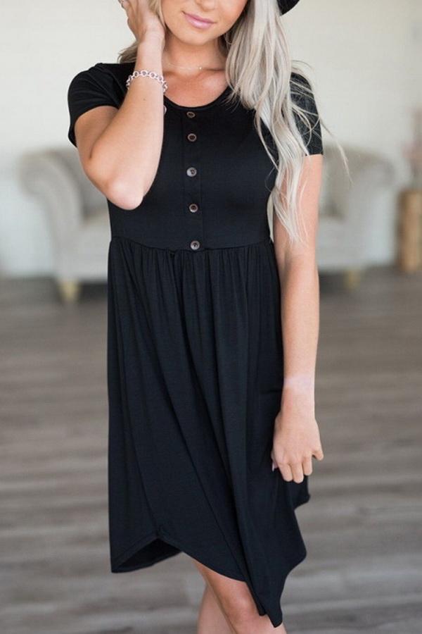 Irregular Dress With Round Collar And Short Sleeve Dress 5201906191605 black L 