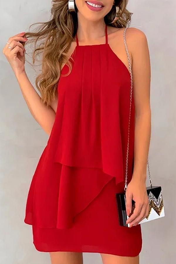 Irregular Halter Design Dress With Sling Dress 5201906191605 red L 