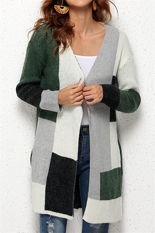 Knit Multi color Long Sleeve Cardigan - Green Cardigans Pavacat S Green 