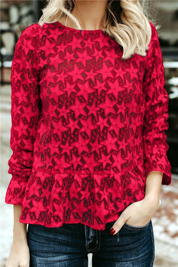 Lace Hollow Out Blouse Blouses & Shirts 5201812281308 L red 