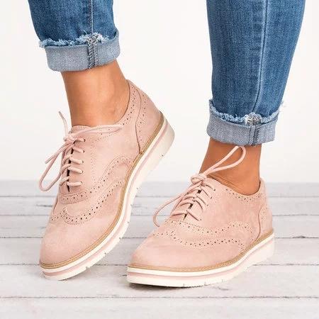 Lace Up Perforated Oxfords Shoes Plus Size Casual Shoes Loafers & Flats Pavacat US5.5(LABEL SIZE 35) Pink 
