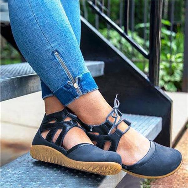 Large Size Casual Comfy Lace-up Flat Heel Shoes - Pavacat