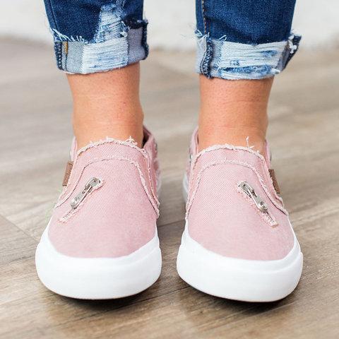 Large Size Zipper Denim Loafers Flats Canvas Shoes Women Casual Slip On Pavacat US5.5(LABEL SIZE 35) Pink 
