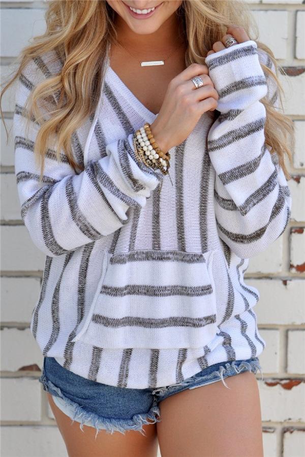 Leisure City Striped Cap Sweater Pullover VICI S Gray 