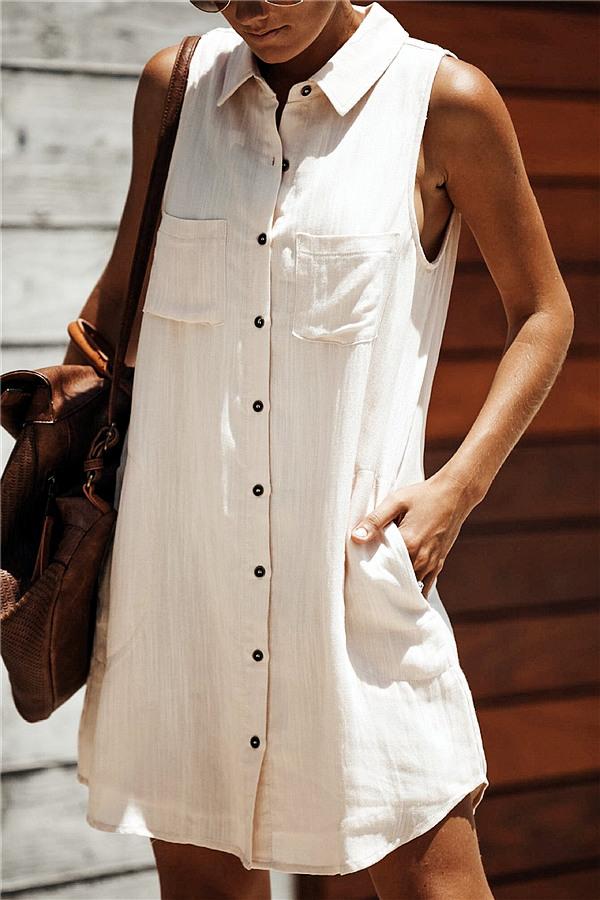 Leisure Sleeveless Shirt Dress Dress 5201812281531 white L 