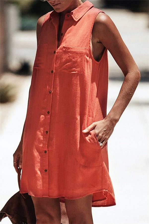 Leisure Sleeveless Shirt Dress - Red Dress 5201812281531 red S 