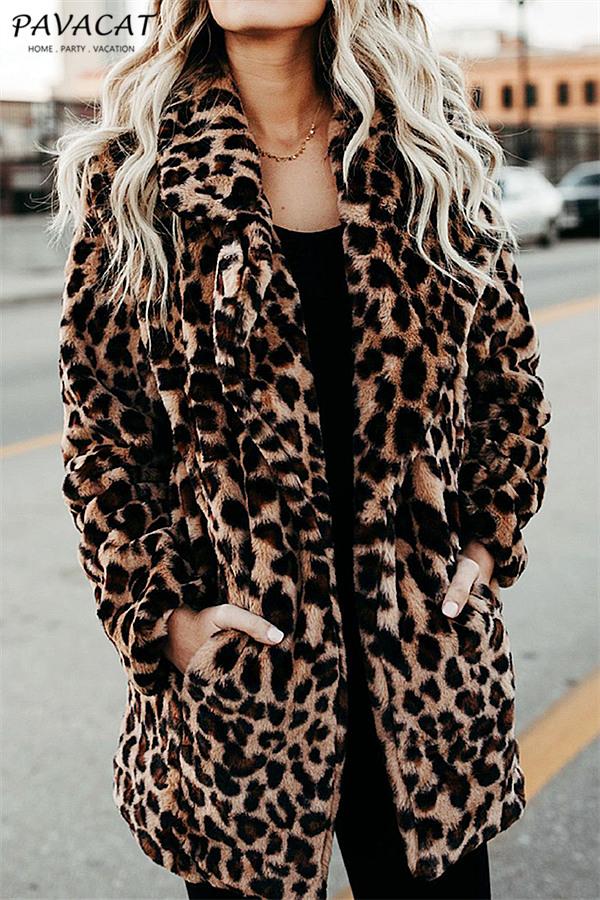 Leopard Artificial Fur Long Cardigan Coat VICI S 