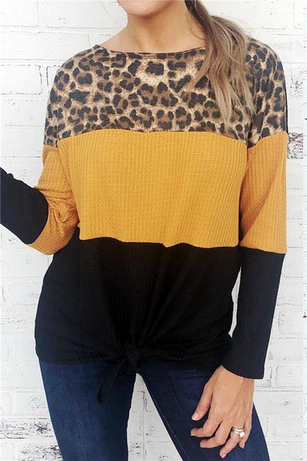 Leopard Color Block Loose Sweater Sweatshirts 5201901201215 