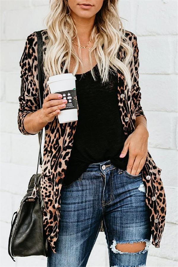 Leopard Long Sleeve Trench Cardigan Cardigans Aliexpress S 