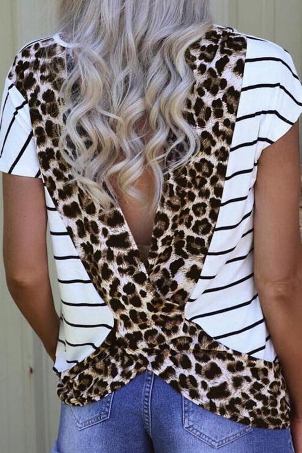 Leopard Open Back Short-sleeved Tee - Pavacat
