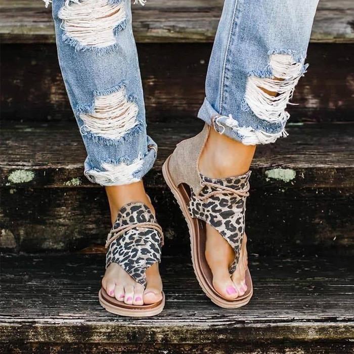 Leopard Print Andals Flat Sandals - Pavacat