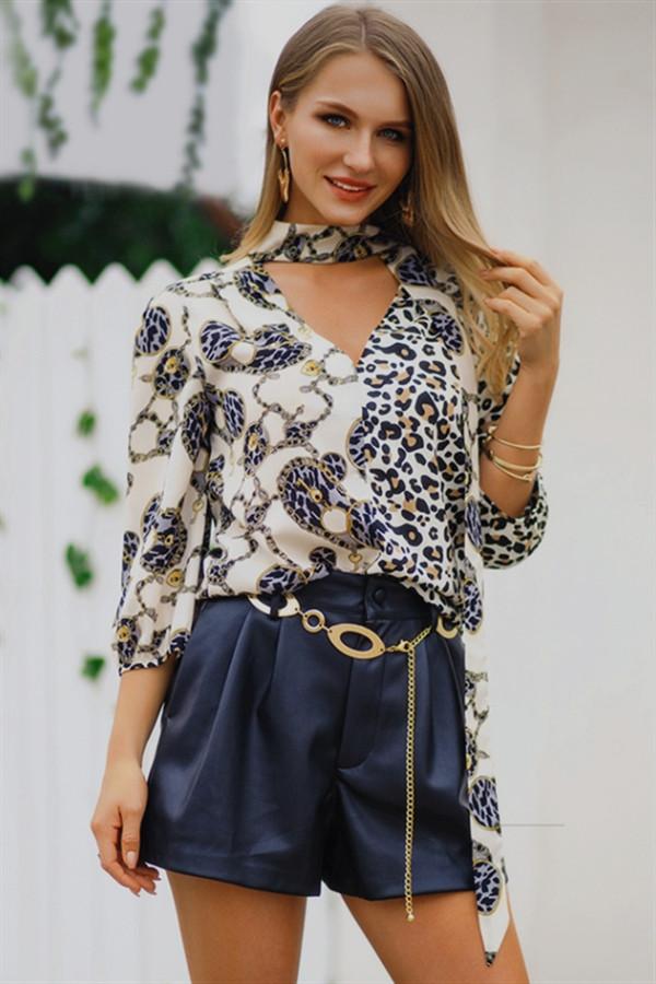 Leopard Three Quarter Length Sleeve Blouse - Pavacat