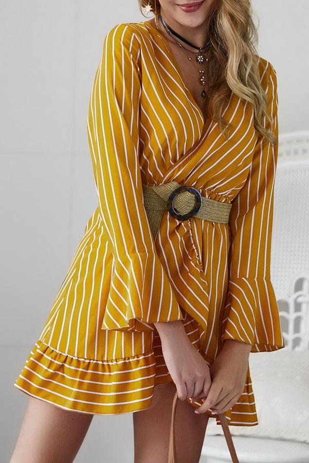 Long Sleeve Striped Mini Dress - Pavacat